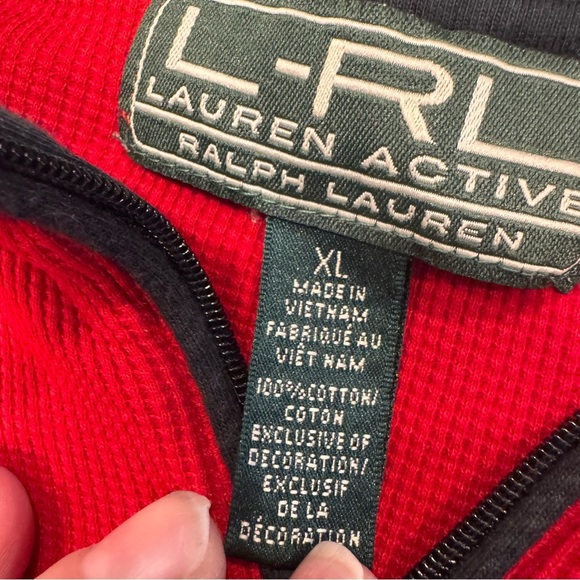 LRL Ralph Lauren Women's Red  Waffle Knit Sweater L/S 1/4 Zip Pullover Sz L - Picture 4 of 9